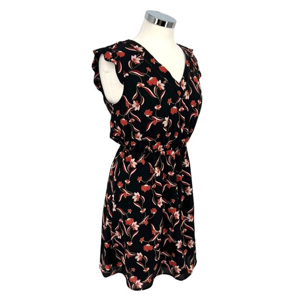 41 Hawthorn Black Floral Flutter Sleeve Cutout Back A-Line Dress Size SP NWT - Picture 4 of 8